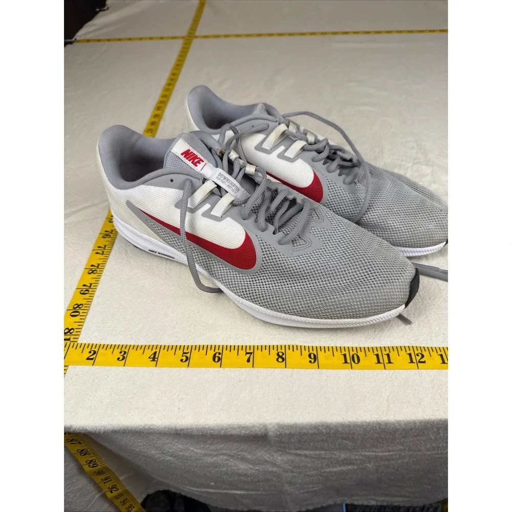 Nike Downshifter 9 Running Shoes Mens 11.5 Grey White Red Athletic AR4946-006